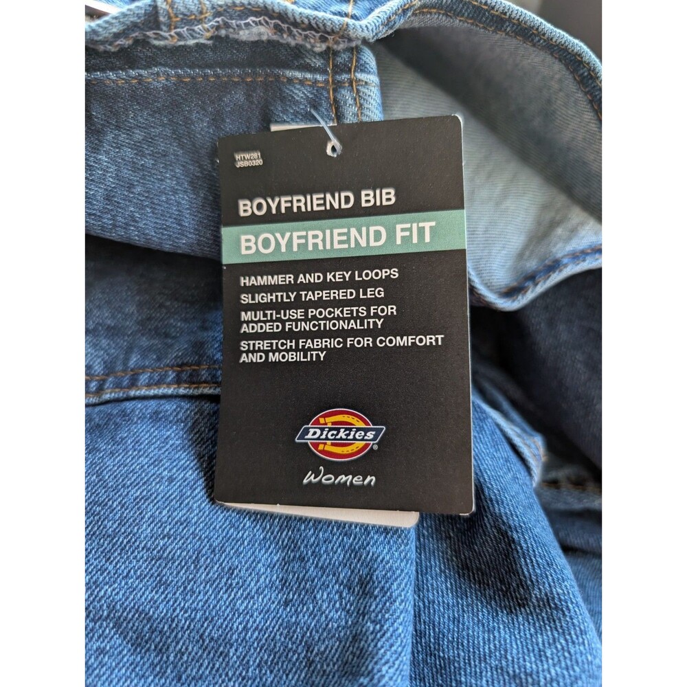 Dickies Women Boyfriend Bib Overalls Dark Wash Denim Stretch Size M NWT - Picture 7 of 7